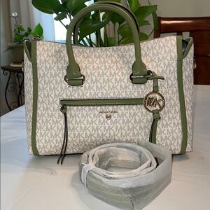 Michael Kors Cream and Green Tote